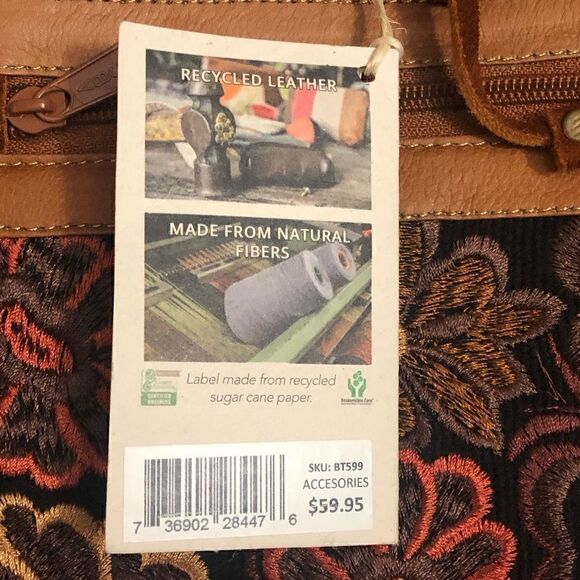 Terra Suede Floral Embriodered Shoulder Bag With Adjustable Strap. NWT - Picture 6 of 7